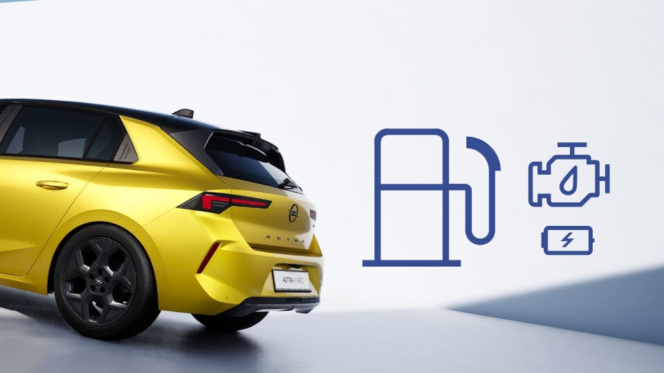 Rear side view of the Opel Astra in yellow