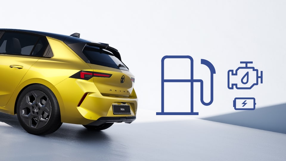 Rear side view of the Vauxhall Astra in yellow